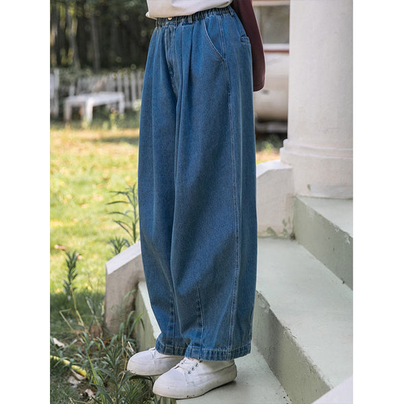 【S~L】とろみ　ゆったり　着瘦せ　シンプル　ワイド風デニムパンツ　