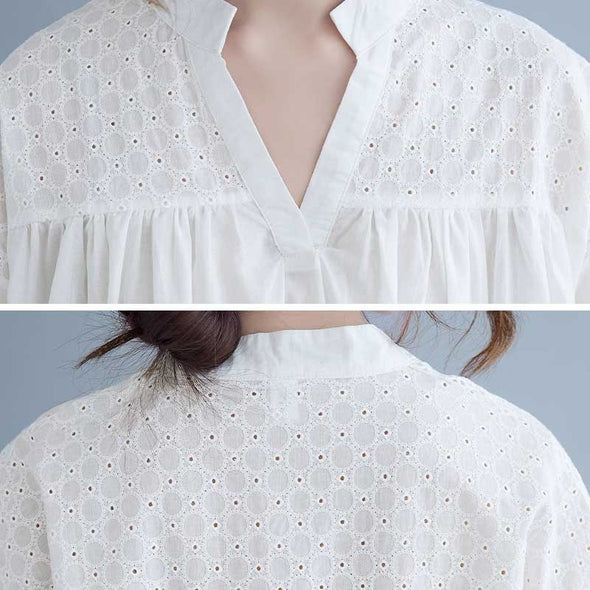 【M~3XL】大人かわいい　刺繍入り　ゆるシルエット　シャツ　ブラウス