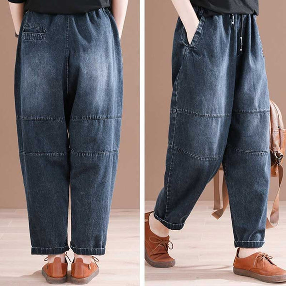 【M～3XL】サンドウォッシュ　ワイド風デニムパンツ　秋冬　おしゃれデニムボトムス
