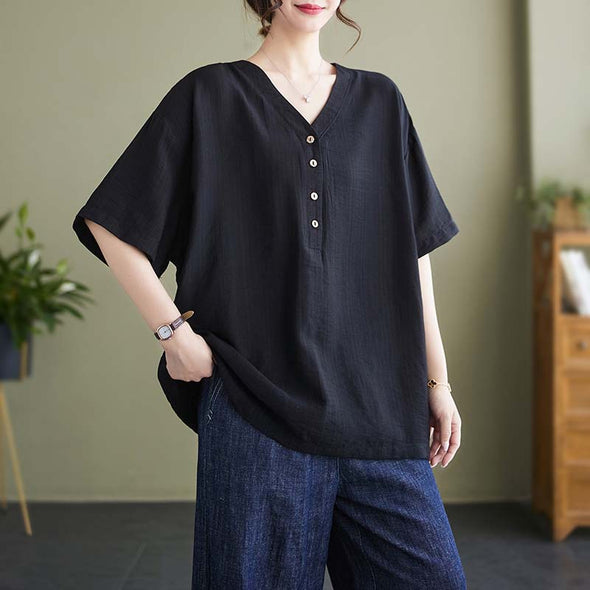 大人ファッション　Vネック　夏ブラウス　楽ちんTシャツ