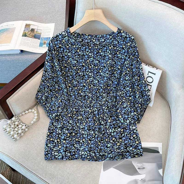 【M～4XL】花柄　ゆったりサイズ　カジュアル　レトロ風　大人ブラウス