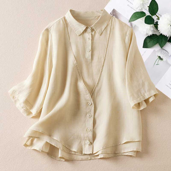 【M~3XL】シンプルカジュアル　中袖　夏人気シャツ　綿麻生地　　夏シャツ