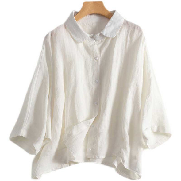 【M~2XL】シンプル無地　綿麻　夏　大人のシャツ　カジュアル　レディースシャツ