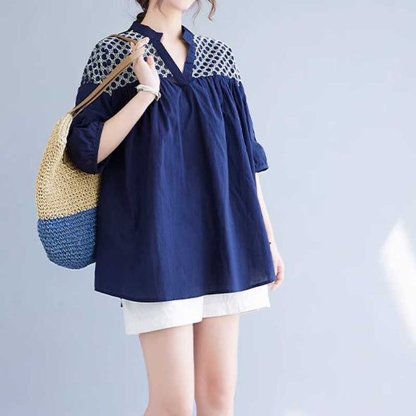 【M~3XL】大人かわいい　刺繍入り　ゆるシルエット　シャツ　ブラウス