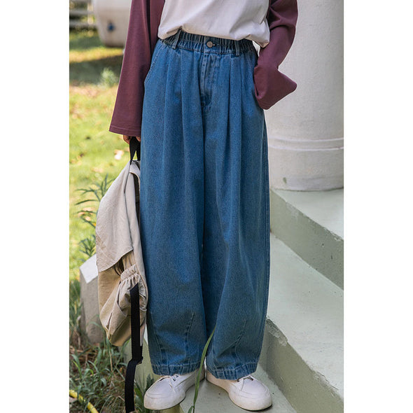 【S~L】とろみ　ゆったり　着瘦せ　シンプル　ワイド風デニムパンツ　