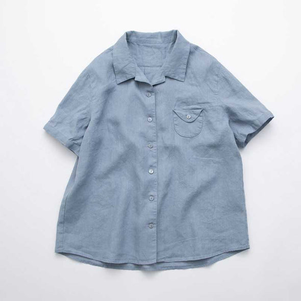 【M~2XL】レトロ　Vネック　綿麻　ゆったりサイズ　薄手　夏シャツ