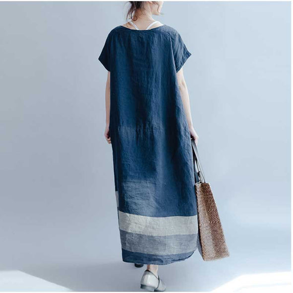 【S~5XL】おしゃれワンピース　肌さわり良い　切り替え　綿麻　シンプルワンピース