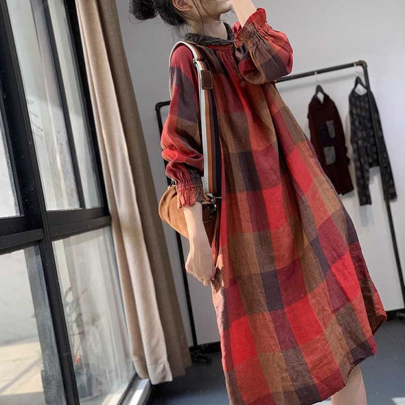 大人カジュアル　チェック柄　シャツワンピース