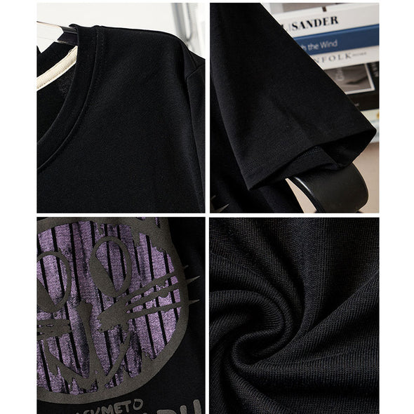 【3XL～7XL】韓国ファッション　ゆったりサイズ　カジュアル　猫柄　夏Tシャツ
