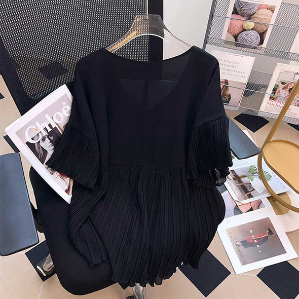 【L~4XL】大人かわいい　プリーツ　ブラウス　おしゃれ　ビッグシルエット　エレガントブラウス