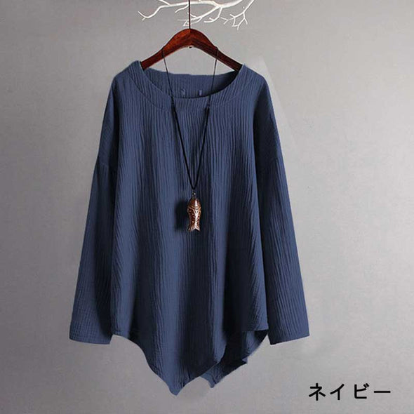 【S～５XL】シンプルカジュアル　春秋冬　長袖　Tシャツ　不規則裾デザイン