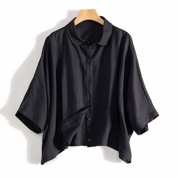 【M~2XL】シンプル無地　綿麻　夏　大人のシャツ　カジュアル　レディースシャツ