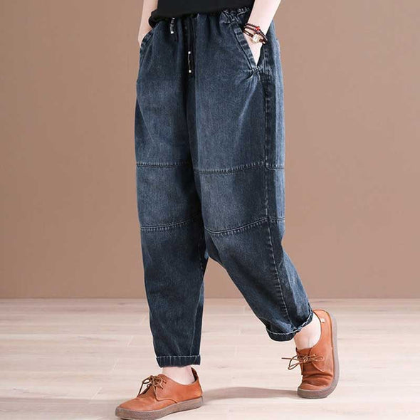 【M～3XL】サンドウォッシュ　ワイド風デニムパンツ　秋冬　おしゃれデニムボトムス