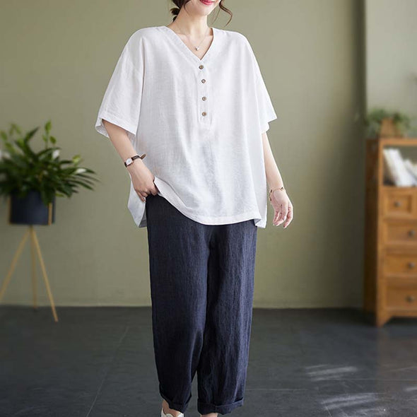 大人ファッション　Vネック　夏ブラウス　楽ちんTシャツ