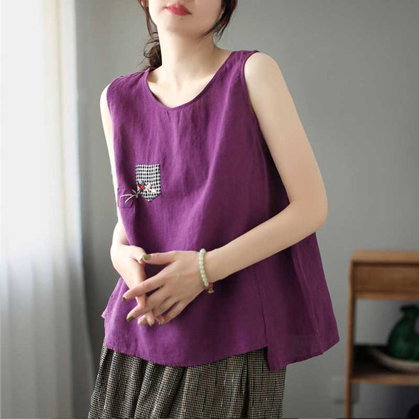 【M~3XL】綿麻生地　レトロ　多色展開　合わせやすい　タンクトップ