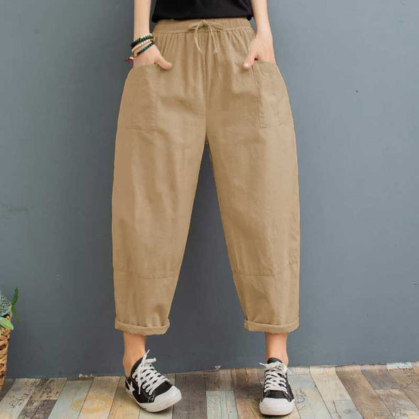 【2XL~3XL】多色展開　無地　ワイド風　8分丈パンツ　楽ちん　レディース　夏　シンプルパンツ