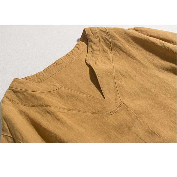 【M～2XL】夏　Ｖネック　リネン生地　無地　大人ファッション　シンプルカジュアルワンピース