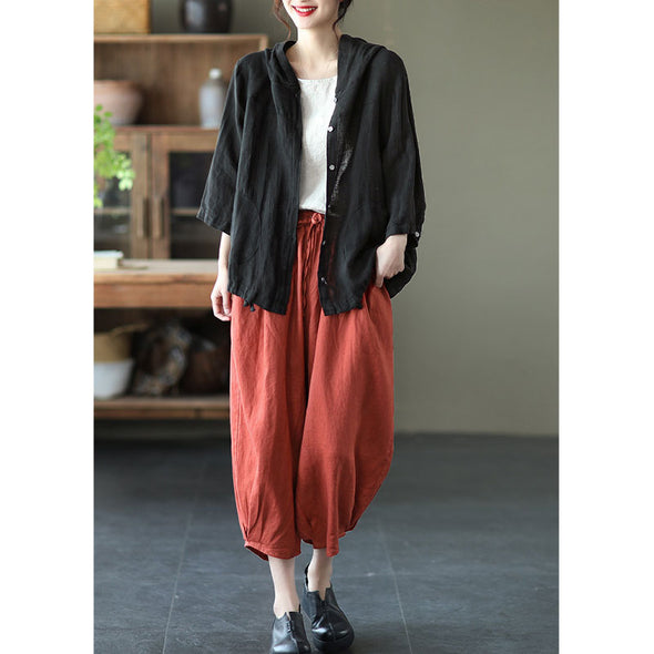 【Ⅿ~2XL】シンプル　とろみ　9分丈　綿麻　無地　ワイド風パンツ