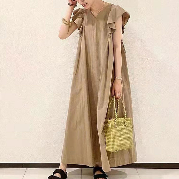こなれ感　女子力アップ　フレア裾　ロングワンピース