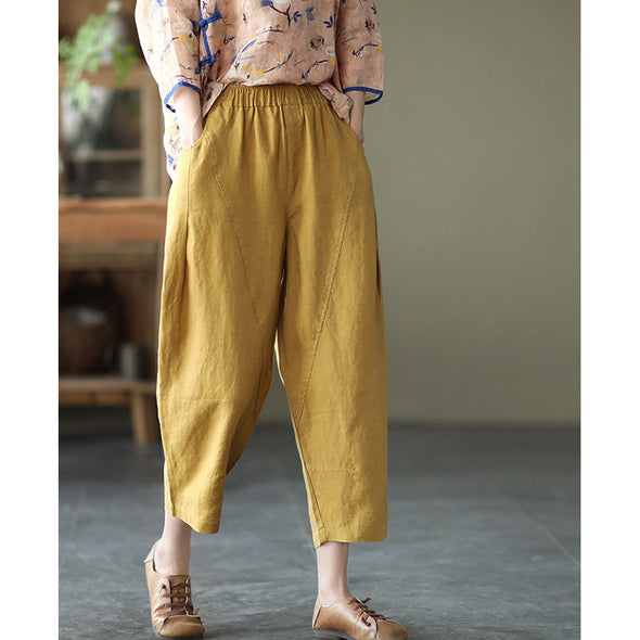 【M~2XL】シンプル　無地　カジュアル　綿麻　9分丈サルエルパンツ