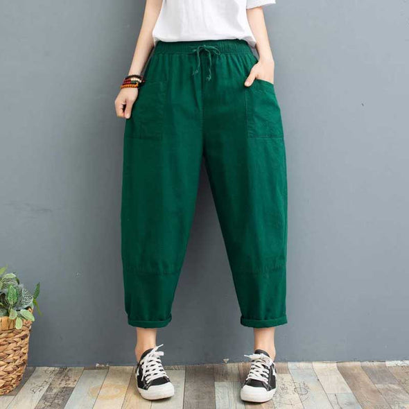 【2XL~3XL】多色展開　無地　ワイド風　8分丈パンツ　楽ちん　レディース　夏　シンプルパンツ