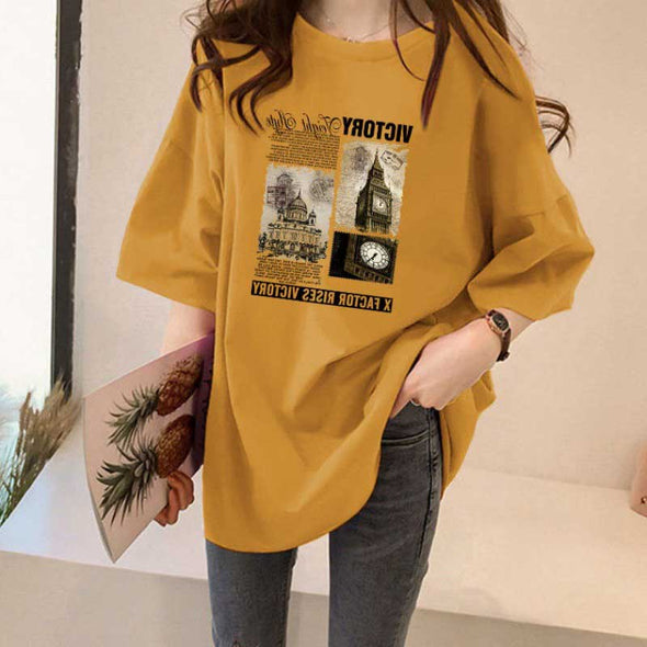 【M~4XL】5色展開　フロントプリント　ゆるシルエット　夏定番半袖Tシャツ