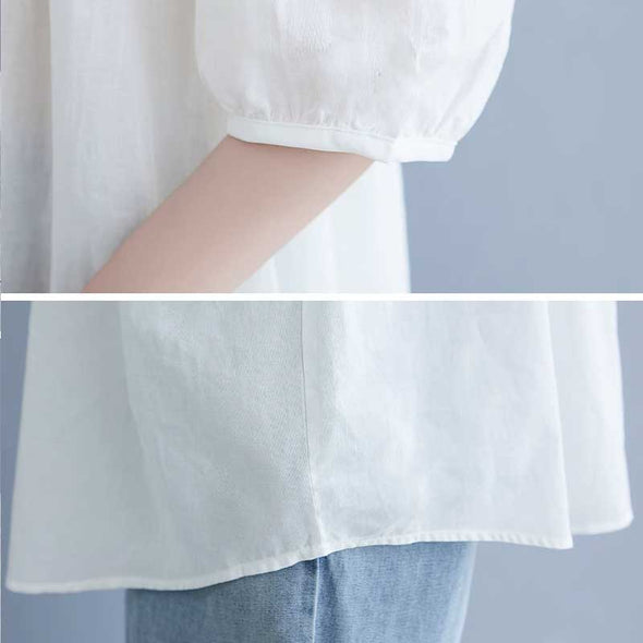 【M~3XL】大人かわいい　刺繍入り　ゆるシルエット　シャツ　ブラウス