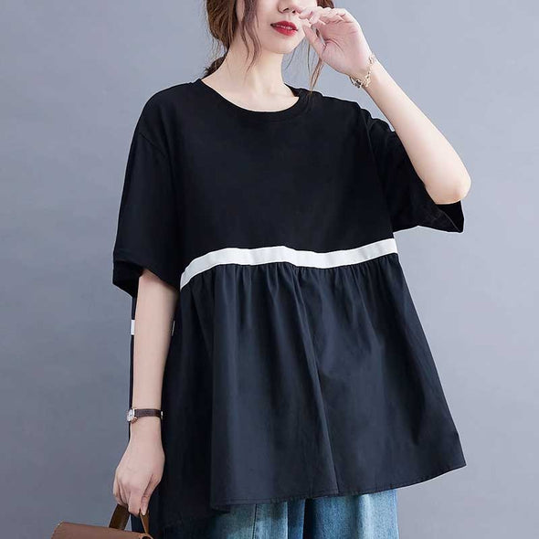 韓国ファッション　ラウンドネック　着瘦せ　シンプルＴシャツ　夏定番Tシャツ