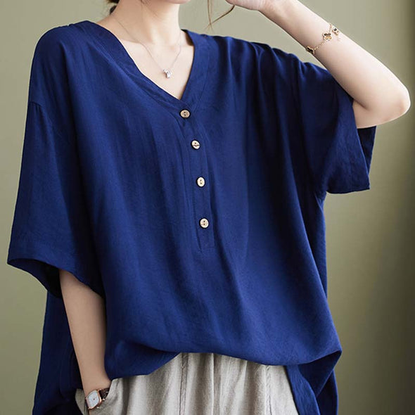 大人ファッション　Vネック　夏ブラウス　楽ちんTシャツ