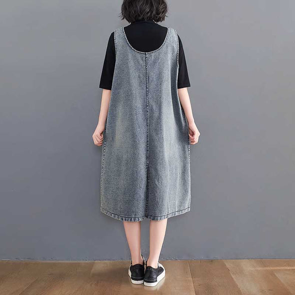 【M～2XL】夏デニム　ベストワンピース　ジャンパースカート　ｖネック　デニムワンピース