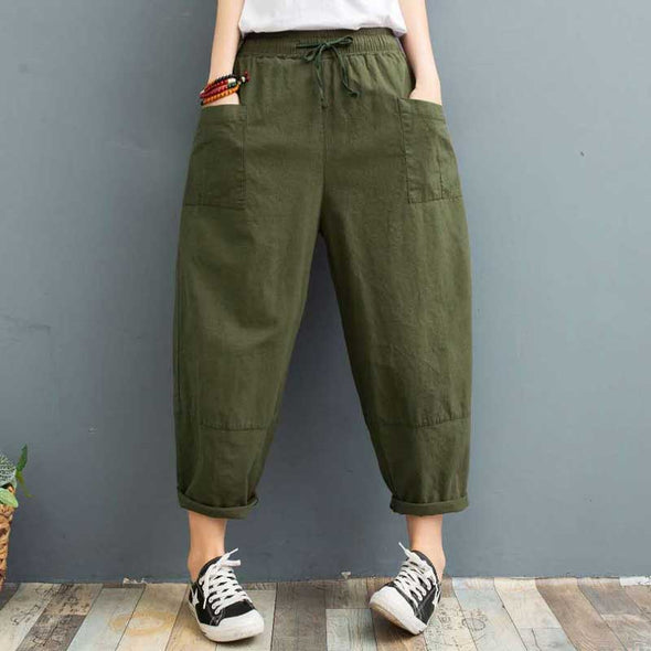 【2XL~3XL】多色展開　無地　ワイド風　8分丈パンツ　楽ちん　レディース　夏　シンプルパンツ