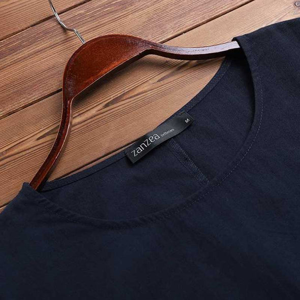 【S~5XL】シンプルカジュアル　綿麻　無地　ランタンスリーブ　9分袖　レディースＴシャツ