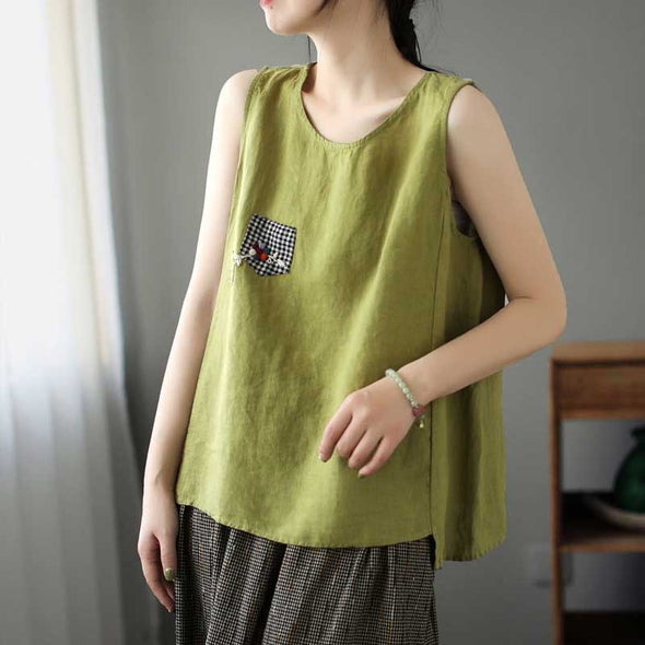 【M~3XL】綿麻生地　レトロ　多色展開　合わせやすい　タンクトップ