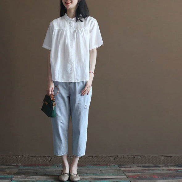 【M~2XL】シンプル　無地　ゆったりサイズ　薄手夏トップス　ブラウス