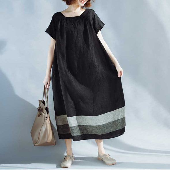 【S~5XL】おしゃれワンピース　肌さわり良い　切り替え　綿麻　シンプルワンピース