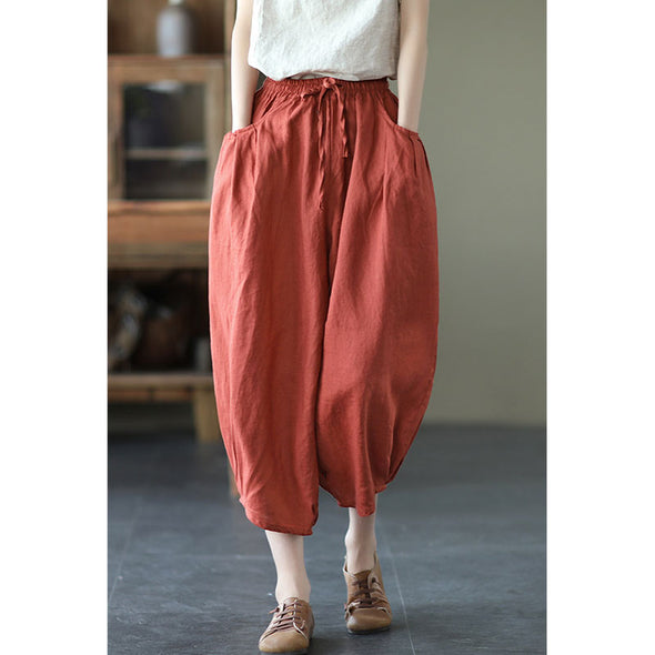 【Ⅿ~2XL】シンプル　とろみ　9分丈　綿麻　無地　ワイド風パンツ