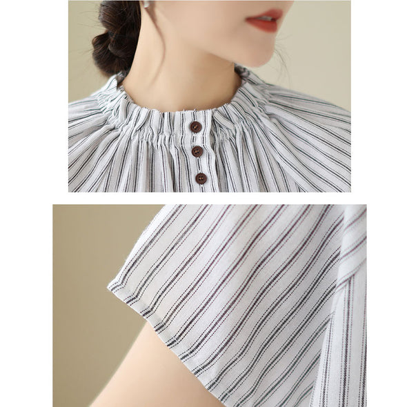 【M~2XL】人気沸騰中　ネックタック　ストライプ　カジュアル　夏シャツワンピース　