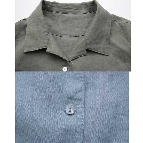 【M~2XL】レトロ　Vネック　綿麻　ゆったりサイズ　薄手　夏シャツ
