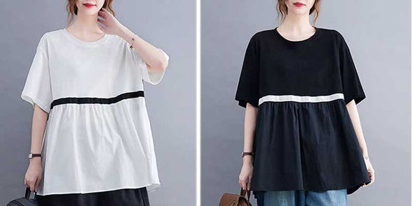 韓国ファッション　ラウンドネック　着瘦せ　シンプルＴシャツ　夏定番Tシャツ