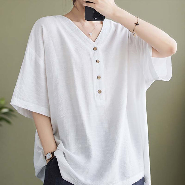 大人ファッション　Vネック　夏ブラウス　楽ちんTシャツ