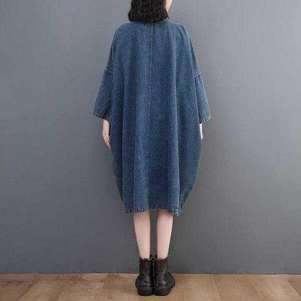 【M~2XL】デニムチュニックワンピース　春夏コーデ　おしゃれデニム　おしゃれワンピース　大きいサイズワンピース