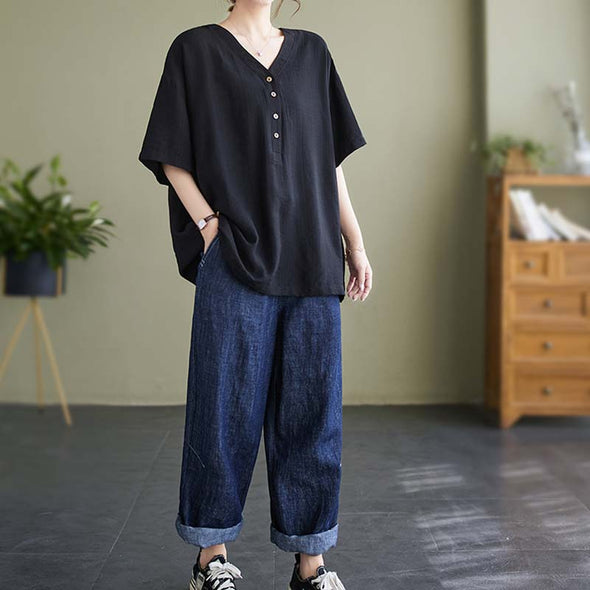 大人ファッション　Vネック　夏ブラウス　楽ちんTシャツ