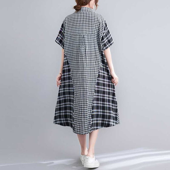 韓国ファッション　チェック柄　ロングシャツワンピース　おしゃれワンピース　　夏ワンピース