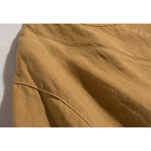 【M～2XL】夏　Ｖネック　リネン生地　無地　大人ファッション　シンプルカジュアルワンピース