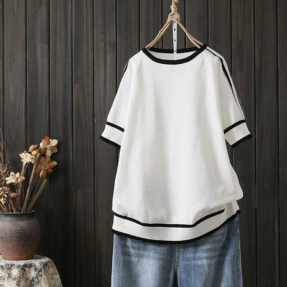 【XL~3XL】人気　レディースＴシャツ　ニット　大きいサイズ　夏定番Ｔシャツ