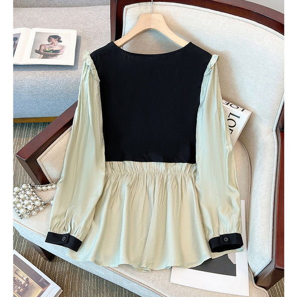 【XL~6XL】ゆるシルエット　切替　レイヤード風　レディースシャツ