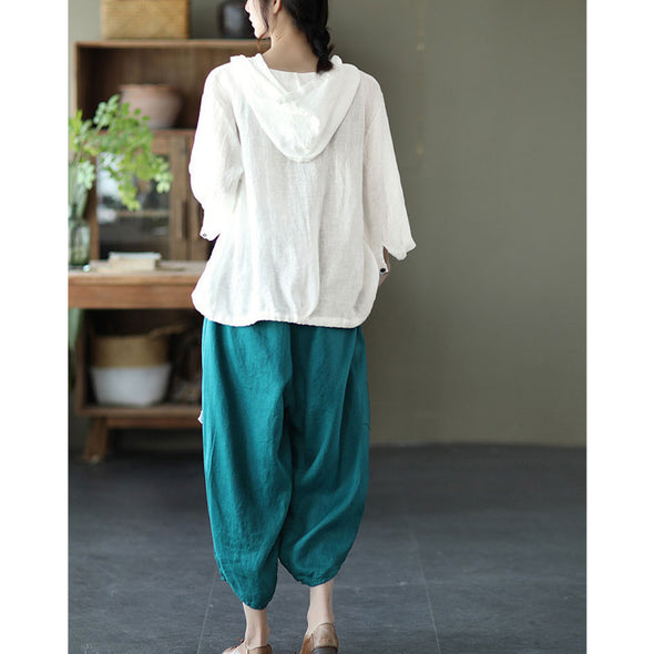 【Ⅿ~2XL】シンプル　とろみ　9分丈　綿麻　無地　ワイド風パンツ