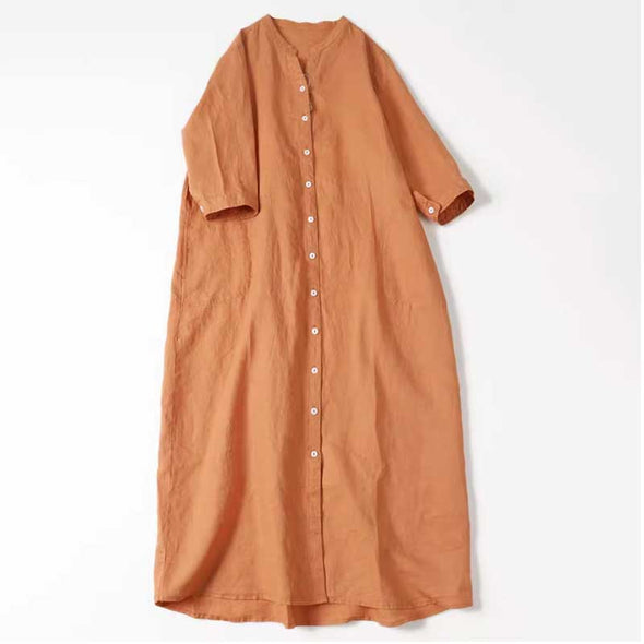 【M~2XL】シンプル無地　綿麻　肌さわりよい　おしゃれワンピース