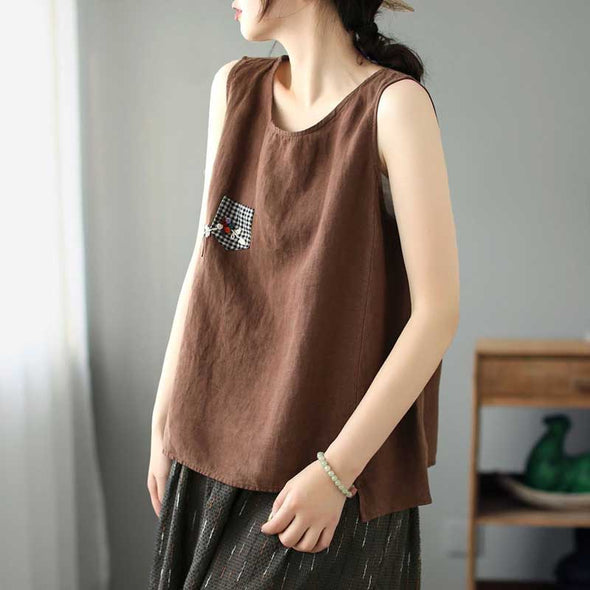 【M~3XL】綿麻生地　レトロ　多色展開　合わせやすい　タンクトップ
