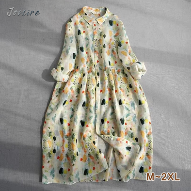 【M~2XL】大人かわいい　花柄　秋　人気　おしゃれ　シャツワンピース